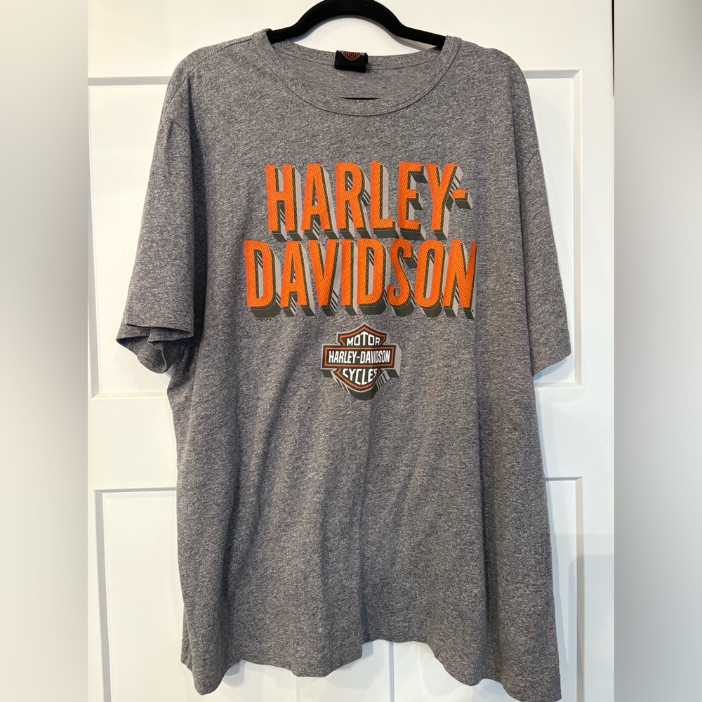 Harley-Davidson Gray and Orange Tee Jet City Seattle Skyline Men’s 2X